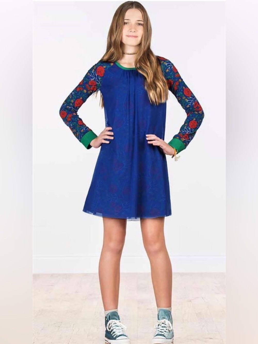 Matilda Jane 435 Blue Mesh Overlay Floral Dress - Size 16